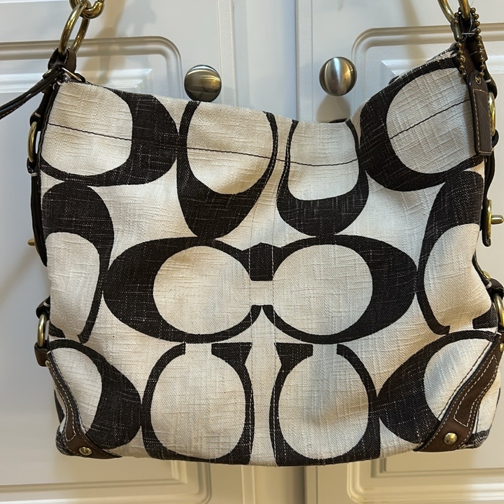 Coach large hobo bag 10795 Carly in brown & cream signature print